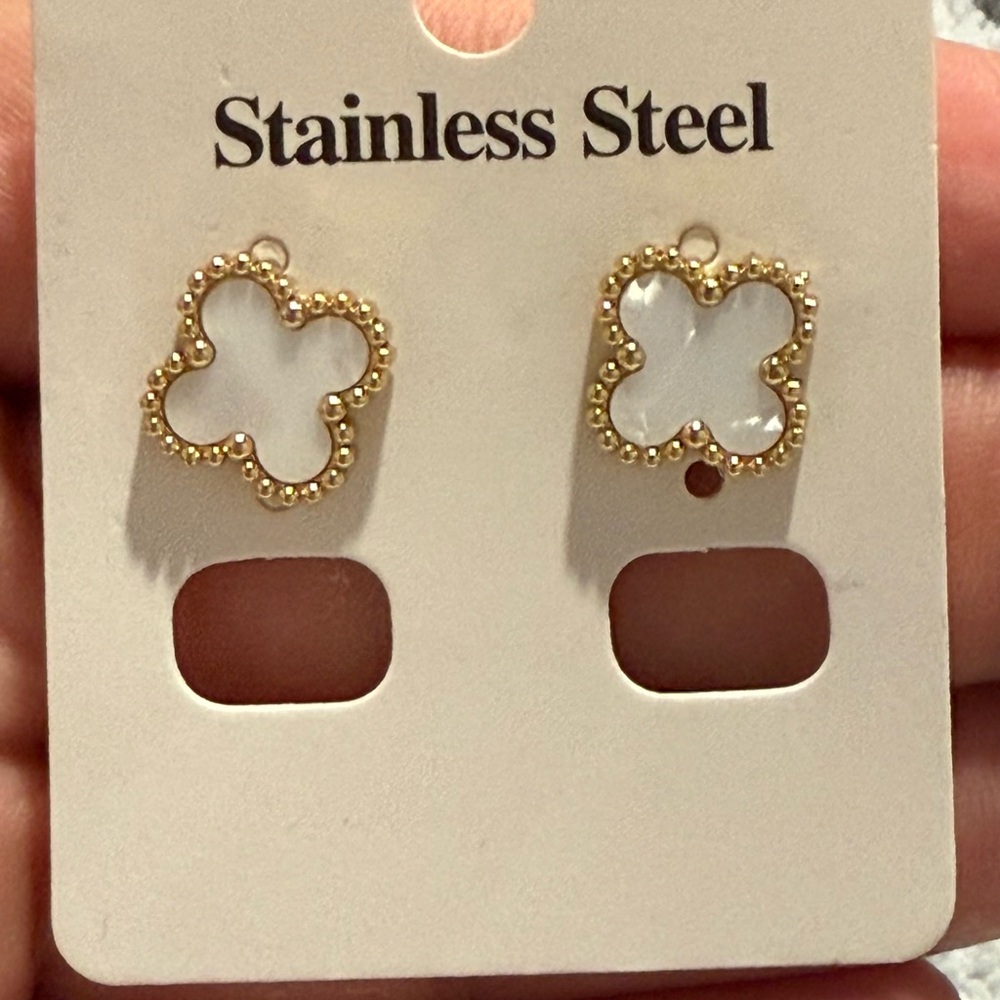 Gold and White Stainless Steel Earrings